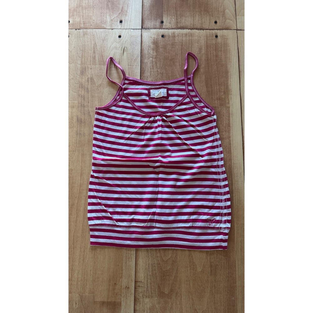 American Eagle Pink White Striped Cami Tank Top Small Y2K Spaghetti‎ Strap Logo